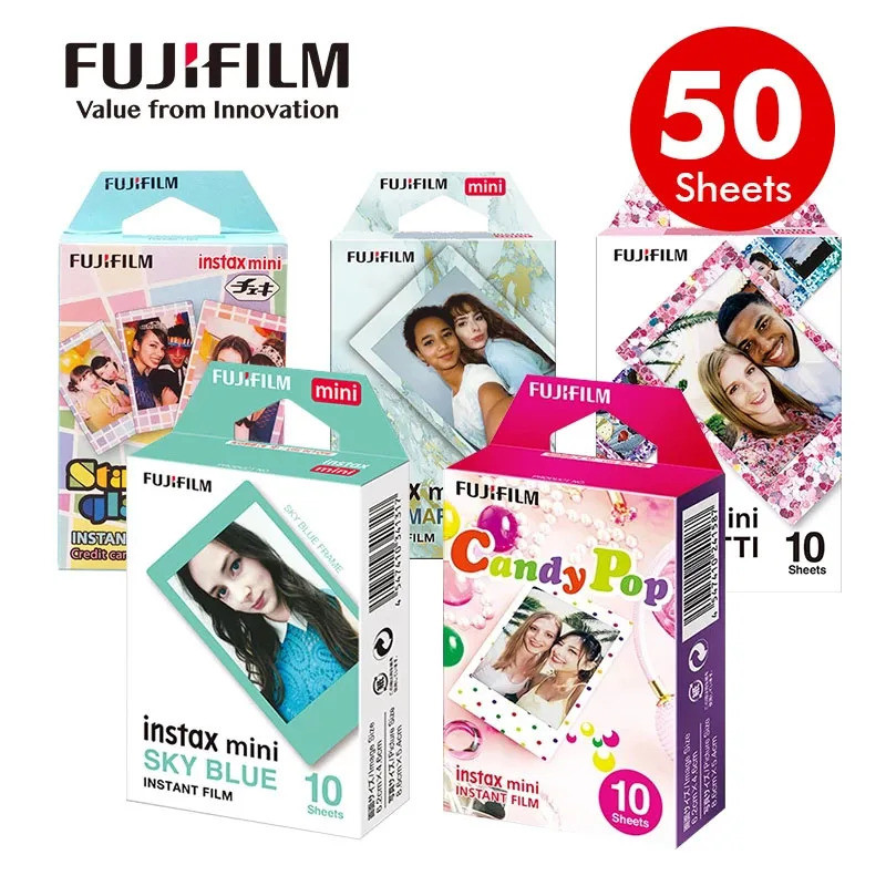 Fujifilm Instax Mini ฟิล์ม 10-100 แผ่นสัมผัสกระดาษการออกแบบสีสําหรับ Fuji Instax Mini 12 กล้องฟิล์ม 