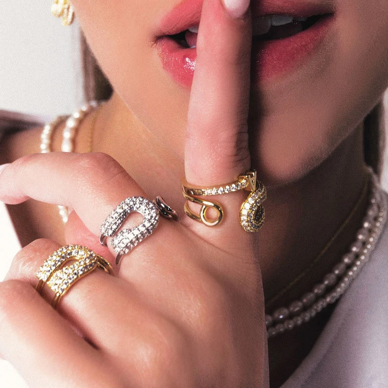 Uworld Fashion Paper Clip Ring 18K Gold Color Plated Stainless Steel Line Ring Women's Jewelry Party