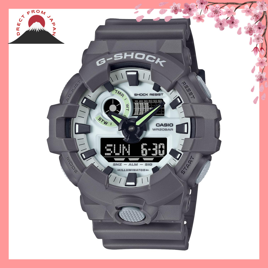 นาฬิกาข้อมือ CASIO G-SHOCK HIDDEN GLOW Series GA-700HD-8AJF สำหรับผู้ชาย สีเทา ทนทานต่อแรงกระแทกกันน