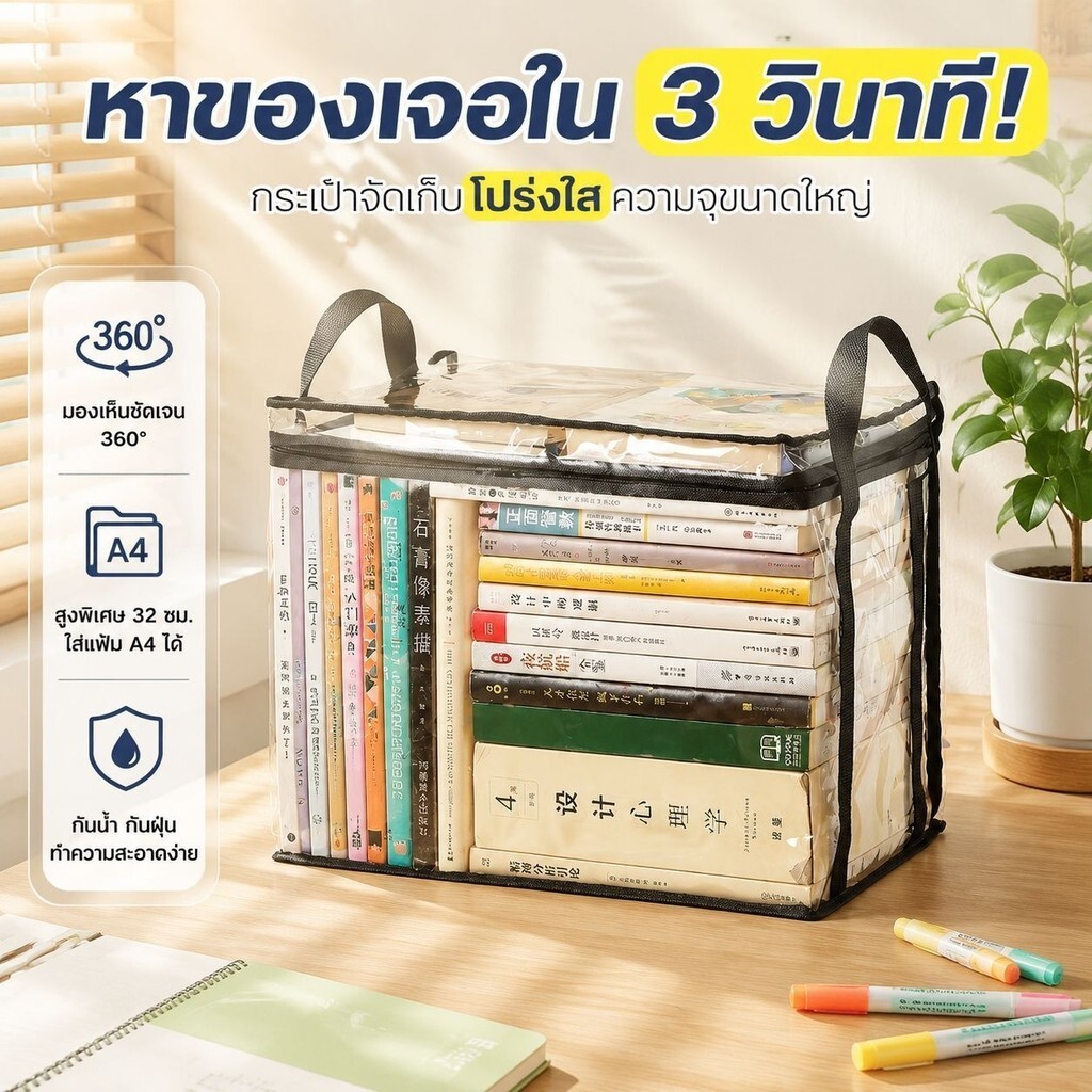 ถุงเก็บของใสขนาดใหญ่ กันน้ำ กันชื้น พับได้ ซิปคู่หนา ใส่เสื้อผ้า ผ้านวม ผ้าห่ม ชุดชั้นใน สำหรับจัดบ้านเดินทาง
