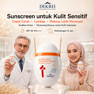 DEKREI Glow Light Sunscreen Primer SPF30 PA+++ Sunscreen Wajah & Primer Makeup Natural Glow Tidak Lengket