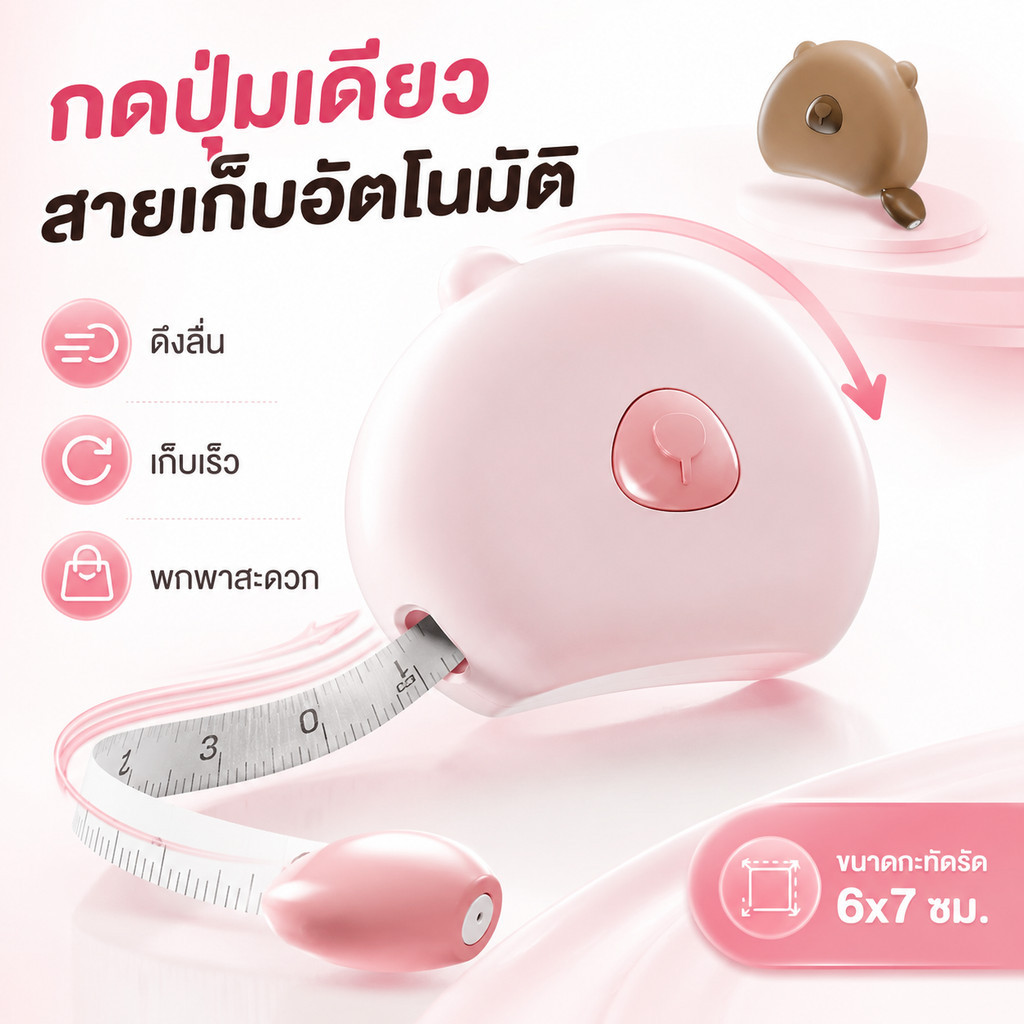 ไม้บรรทัดวัดรอบตัวแบบพกพา พร้อมหัวแม่เหล็กและระบบดึงกลับอัตโนมัติ สามารถวัดรอบเอว รอบอก สะโพก รอบศีรษะ และรอบต้นขาได้