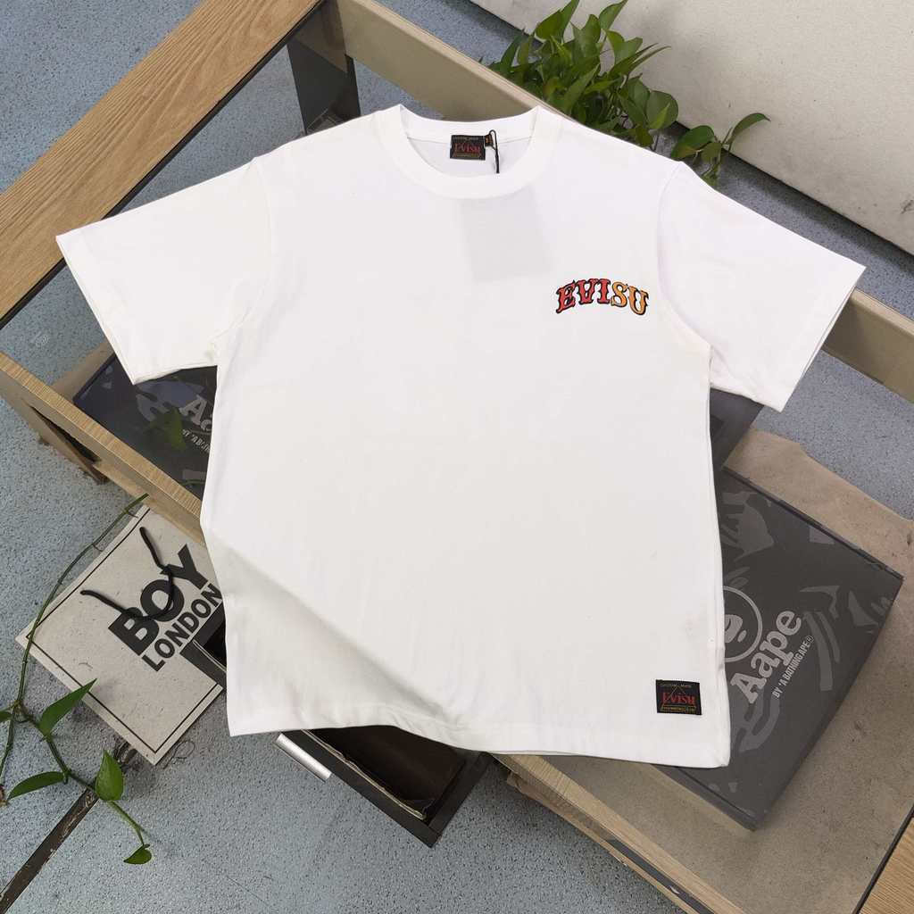 EVISU/God of Fortune 2026 คลาสสิกรอบคอแขนสั้นเสื้อยืดผู้ชายผู้หญิงฤดูใบไม้ผลิฤดูใบไม้ร่วง High-End อ