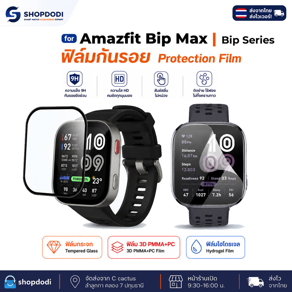 Shopdodi ฟิล์ม สำหรับ Amazfit Bip Max Bip6 Bip 5 Unity Bip 3 Pro BipU Pro BipS BipLite ฟิล์มกันรอย