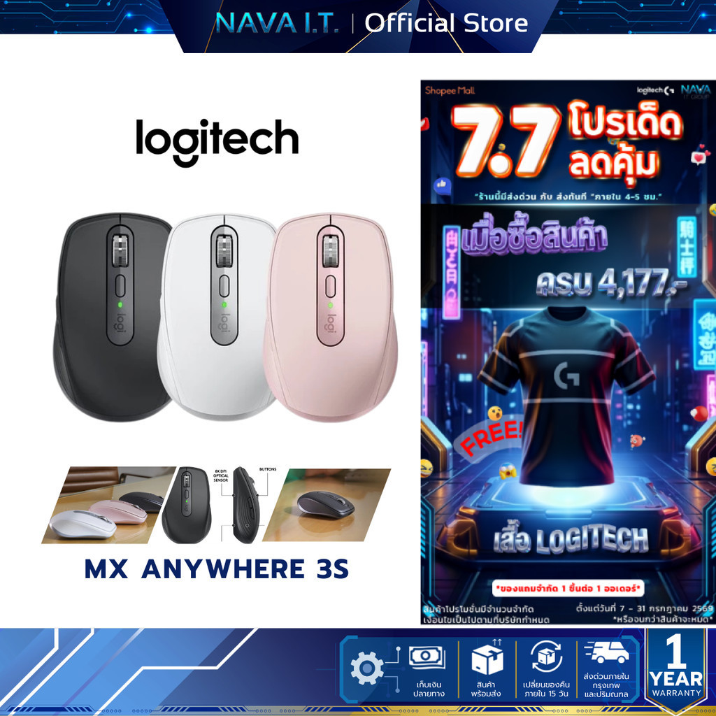LOGITECH MX ANYWHERE 3S WIRELESS MOUSE SILENT CLICK เมาส์ไร้สาย เมาส์เสียงเงียบ