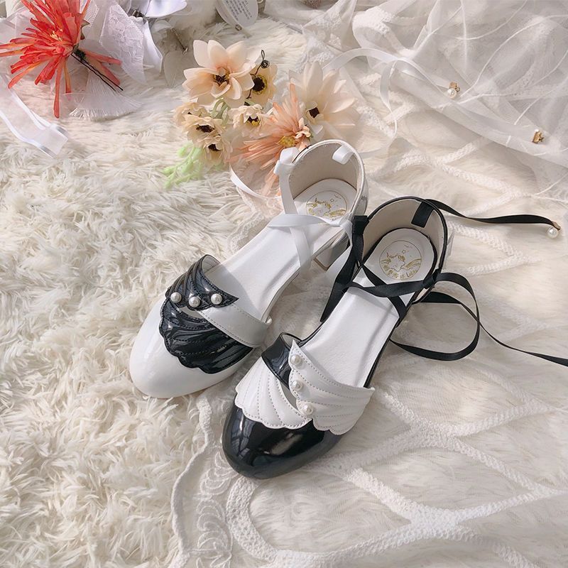 Pole Star Ocean [Swans Dream] ส้นหนา 5 ซม. Student Fairy Style Lolita รองเท้าแตะผู้หญิง