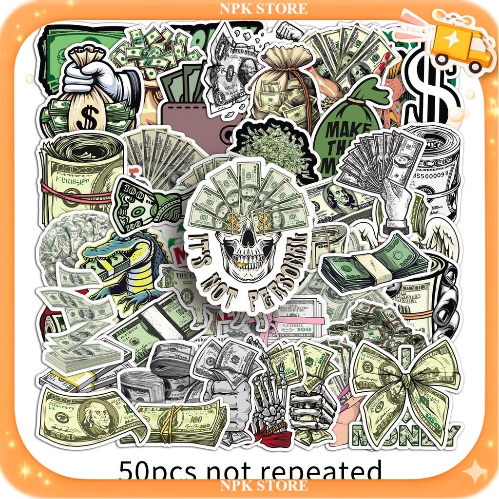 🔥🇹🇭พร้อมส่ง🇹🇭🔥 50แบบ Sticker การ์ตูน เงินดอลลาร์ สหรัฐอเมริกา Currency Dollar Sign Cartoon Money