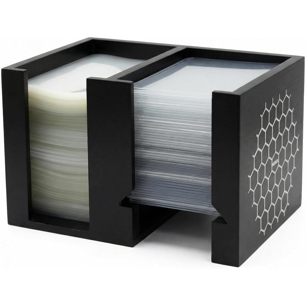 Toploader Dispenser & Penny Sleeve Holder Wood Dual Compartment ถือ 500 Penny Sleeves & 50 Top Loade