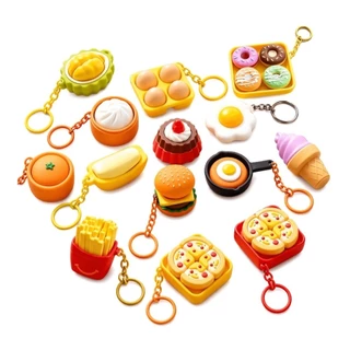 HOBBYIN Calming พวงกุญแจคีย์, ปุ่มนิ้วพิซซ่าไข่ Anti-stress ของเล่นจี้, กระเป๋าตลก Charms การ์ตูนพิมพ์อาหาร Clicker Key Chain ของขวัญการบีบอัด