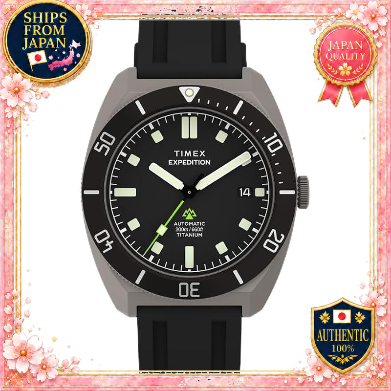 TIMEX Expedition Pioneer Titanium GMT Automatic Watch 200M Water Resistant Sapphire Glass Black Dial