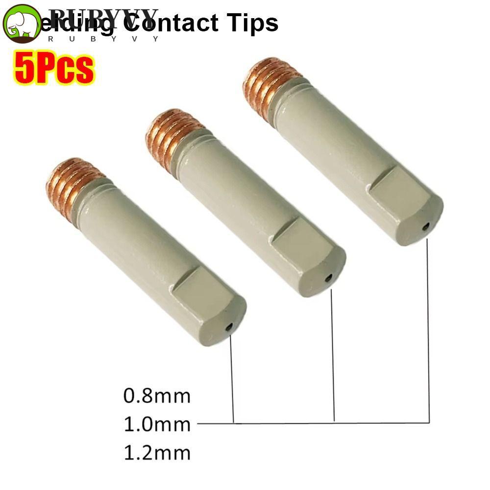 RUBYVY 5 ชิ้น หัวฉีดเชื่อม MIG 0.8 1.0 1.2 มม. ทองแดง เคลือบ กันสะเก็ด, M6 แก๊ส MB-15AK 14AK อะไหล่