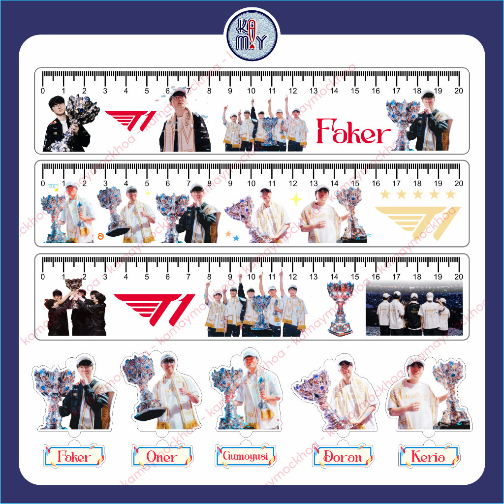 ที1 | ไม้บรรทัด - พวงกุญแจ - เครื่องเล่น T1 สําหรับ Te Con, Fake, Oner, Gumayusi, Doran, Kerin - San