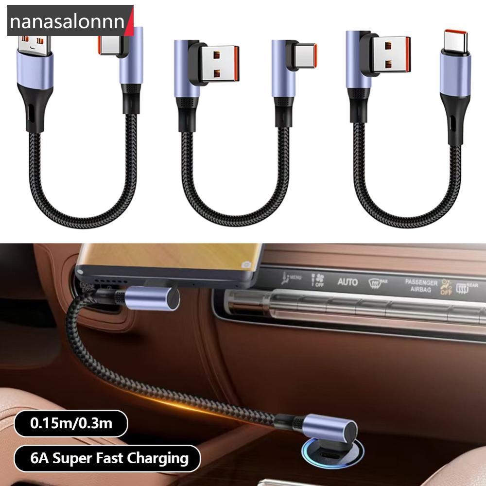NNL 15 ซม./30 ซม.6A 100W Fast Charging สายสั้น 90 ข้อศอก USB A ถึง Type C สําหรับ Power Bank USB C ถ