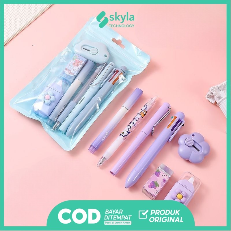 STABILO 7In1 ชุดเครื่องเขียนชุดของขวัญโรงเรียน Highlighter ปากกายางลบเครื่องตัดเทปแก้ไขชุด ATK3018 -