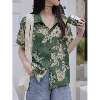 เสื้อเชิ้ตลายดอก ผ้าบาง ทรงหลวม สไตล์ฮาวาย ย้อนยุคฮ่องกง รุ่นใหม่ฤดูร้อน 2026 เหมาะใส่เที่ยวชายหาด สำหรับผู้หญิง
