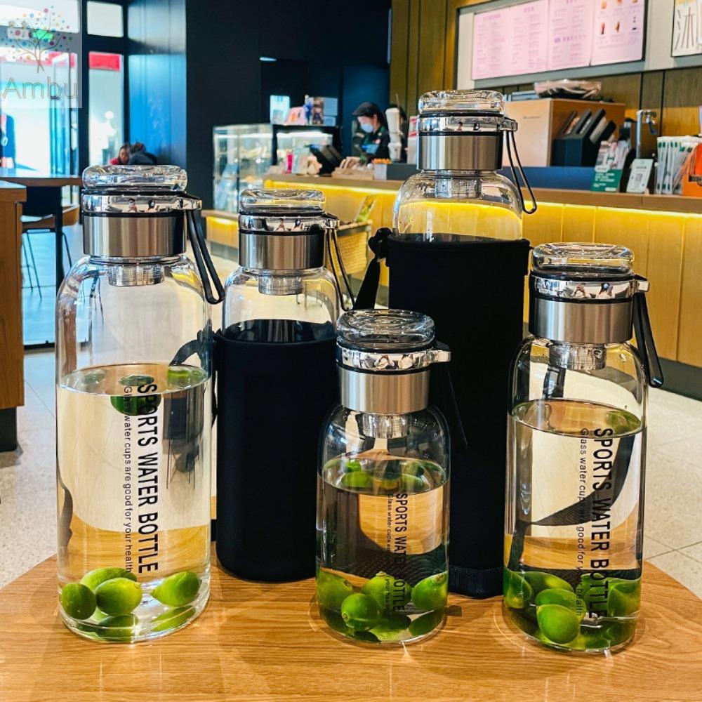 แอมบู ถ้วยแก้ว,ที่มีฝาปิด750มิลลิลิตร/1000มิลลิลิตรความจุขนาดใหญ่ขวดน้ําแก้ว,แบบพกพารั่วซึมโปร่งใสที่มีการจัดการกีฬากลางแจ้งถ้วยน้ําบ้านสํานักง