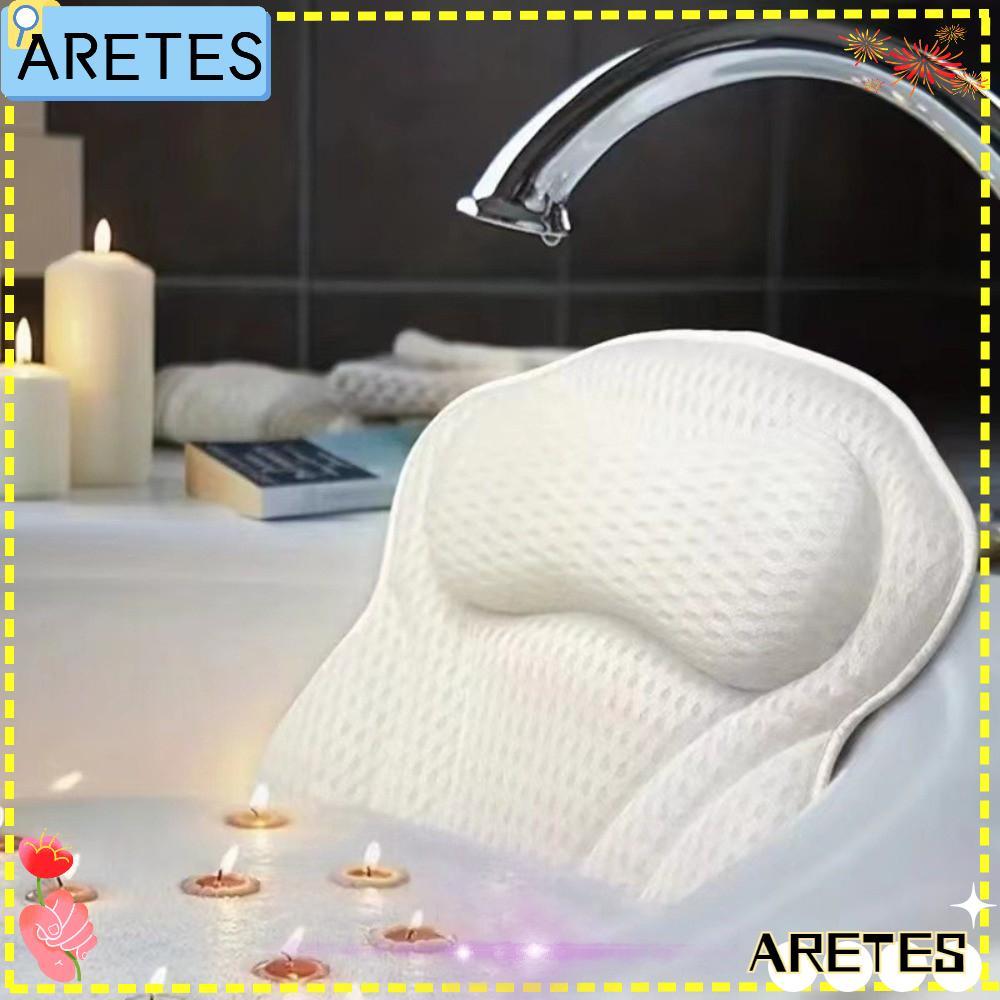 ARETS หมอนอาบน้ํา, หมอนอ่างอาบน้ํานุ่มกันลื่น, พร้อมถ้วยดูดคอสนับสนุน 4D ผ้าตาข่ายหมอนอ่างอาบน้ําผ่อนคลาย
