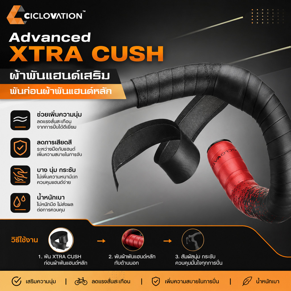 ผ้าพันแฮนด์เสริม CICLOVATION XTRA CUSH พันก่อนผ้าพันแฮนด์จักรยานหลัก
