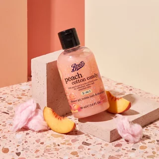 Boots Flavour Peach Cotton Candy Shower Gel Bubble Bath & Shampoo Mini 90Ml บู๊ทส์ เฟเวอร์ เจล บับเบิ้ล บาธ แอนด์ แชมพู