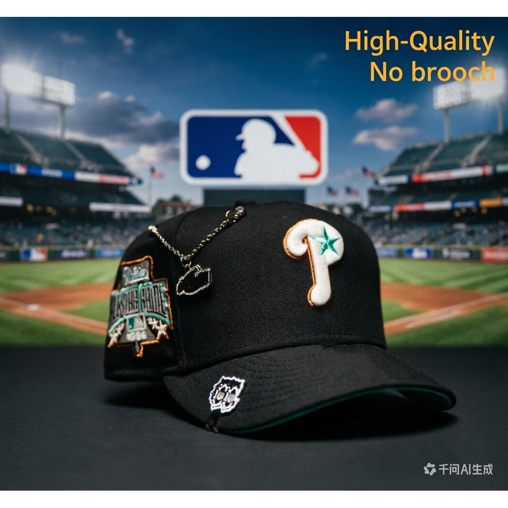 ใหม่กรกฎาคม CollectionAA-หมวกเบสบอลแบบปรับได้ New Era ใหม่ ERA 9FIFTY BLACK PHILADELPHIA PHILLIES W/