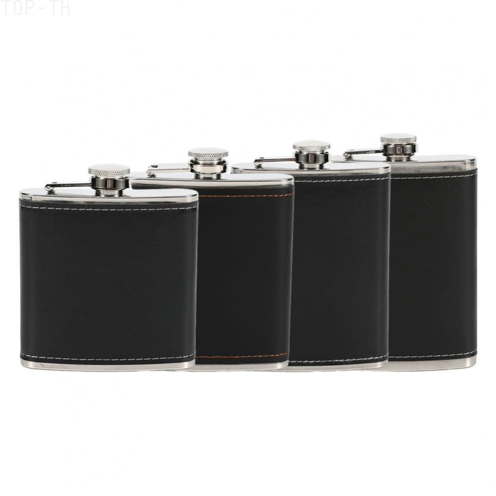 Sleek Black Leather Hip Flask Stainless Steel Bottle for Wine & Whiskey (6 9 Oz)