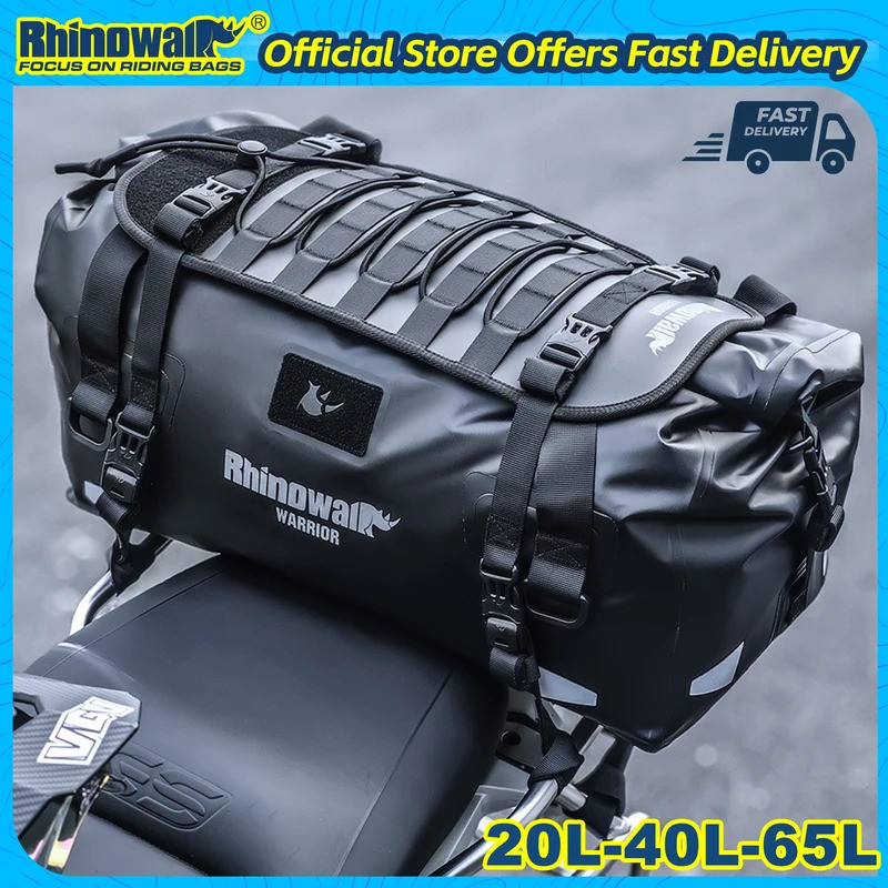 OT Rhinowalk Motorcycle Saddle Bag 20L/40L/65L Waterproof Motor Tail Seat Storage Backpack Luggage W