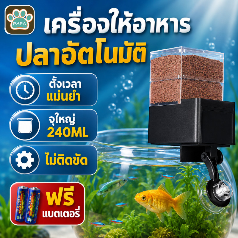 NEW เครื่องให้อาหารปลา เครื่องตั้งเวลาให้อาหารปลา Feeder Suspended Feeder ความจุใหญ่ มีแบตเตอรี่