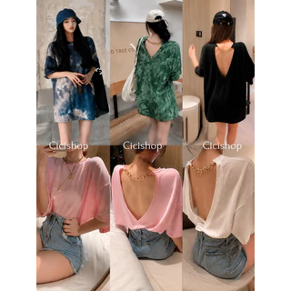 Cicishop(8990)เสื้อยืดทรง Oversize แต่งโซ่เว้าหลัง ผ้านิ่ม ใส่สบาย