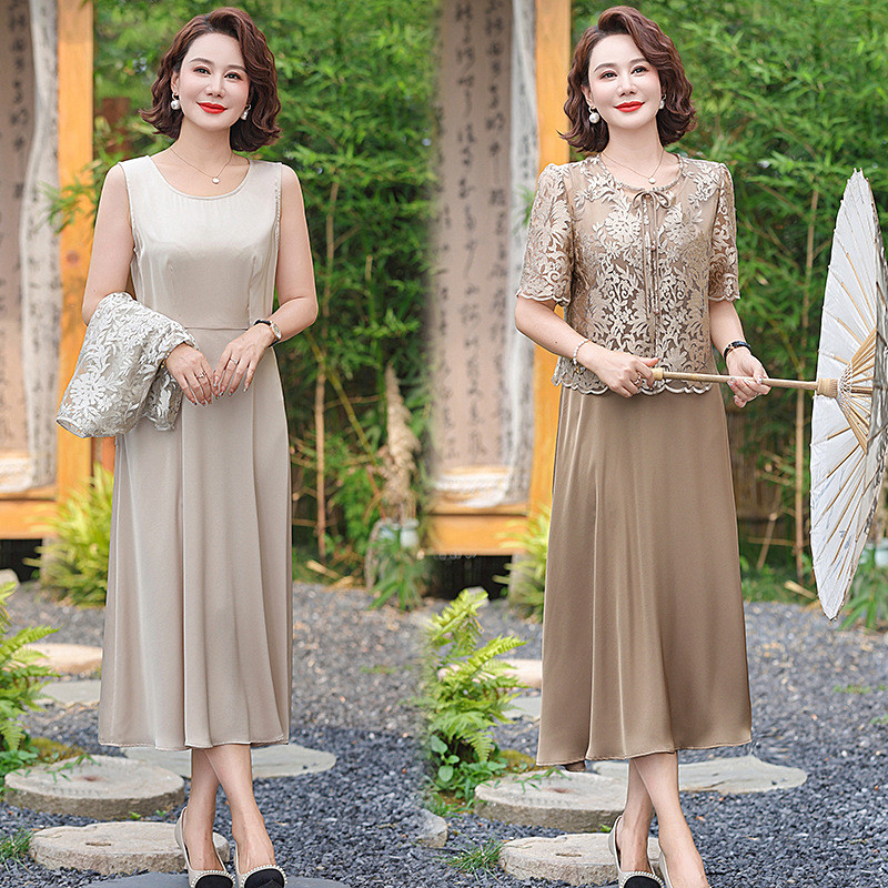 T Classy Mature ชุดลูกไม้เสื้อขนาดเล็กชุดกระโปรงสไตล์ตะวันตก Slimmer ดูเสื้อผ้าผู้หญิงกลางชุดกระโปรง