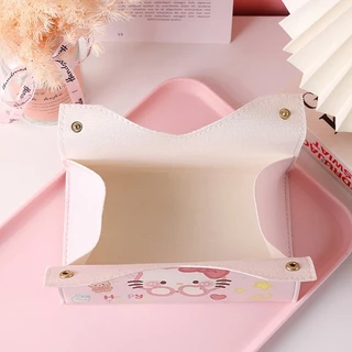 กล่องใส่ทิชชู่หนัง PU กล่องทิชชู่ลายน่ารัก กันน้ำ KT cat เช็ดทำความสะอาดง่าย สำหรับรถยนต์และบ้าน