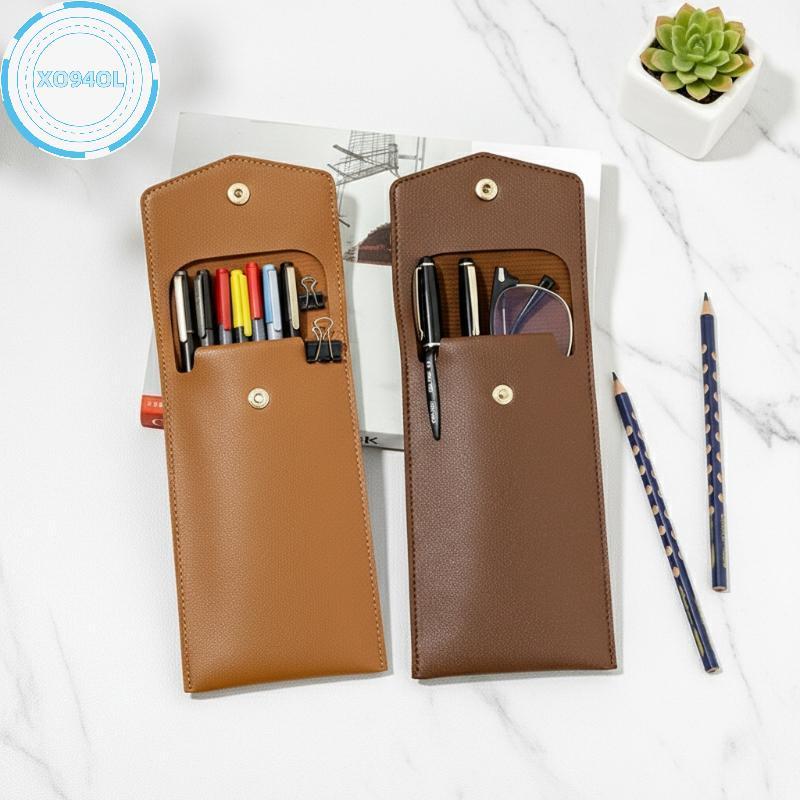 Xo94ol กล่องดินสอหนัง Faux ความจุขนาดใหญ่ Multi-Slot กระเป๋า - Pure Color Stationery Organizer / ปาก
