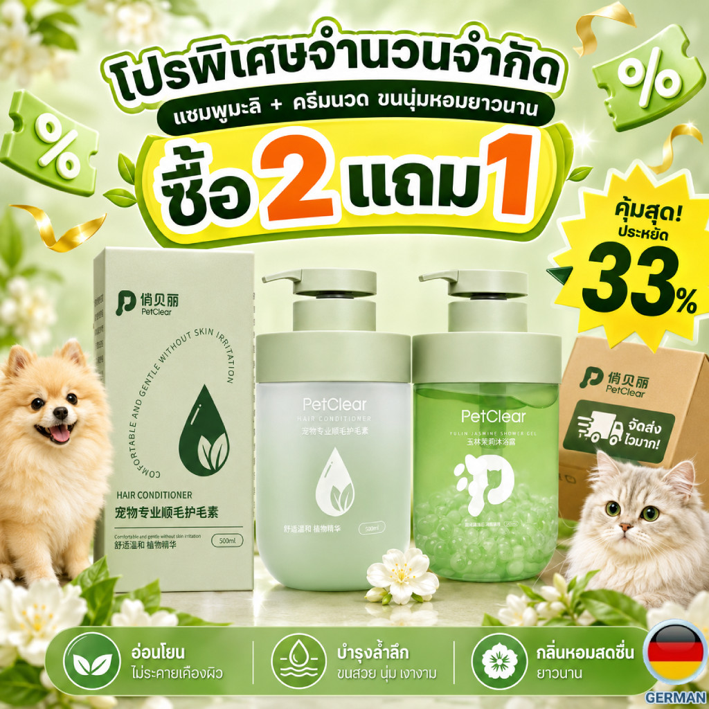 PetClear Hair Conditioner ครีมนวดขนสัตว์เลี้ยง ขนเงางาม หวีง่าย ไม่ชี้ฟู 500ml