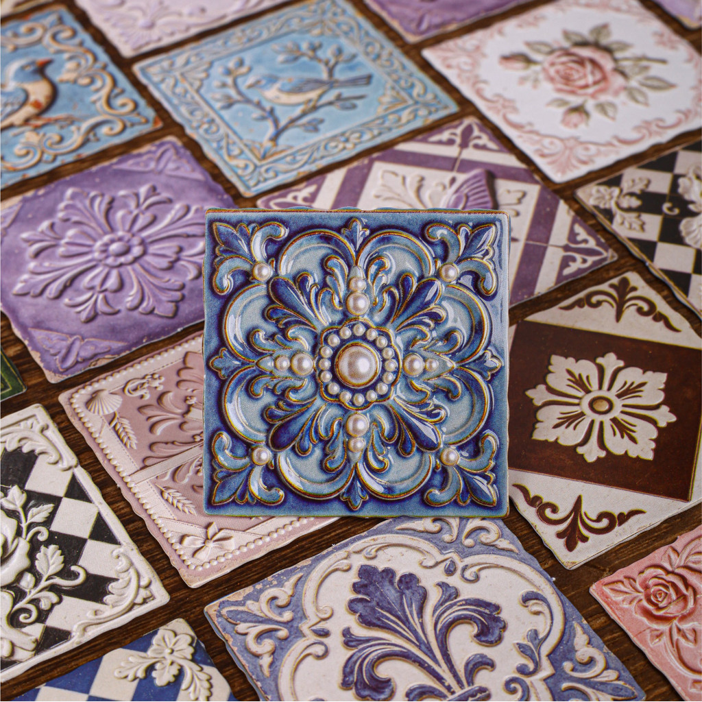 QOUZMO 10PCS Vintage 3D สติกเกอร์กระเบื้อง,นูนดอกไม้สัตว์ Hard Card สติกเกอร์กันน้ําสําหรับ Journalสมุดภาพกระเป๋าเดินทางน้ําขวดตกแต่ง,บรรเทากระเบื้อง Series