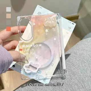Aesthetic Dual Magnetic Rainbow Pattern 3D Cloud Case with Cloud Bracket for Samsung Galaxy Z Fold 8 Wide Z Fold 8 ฝาหลัง