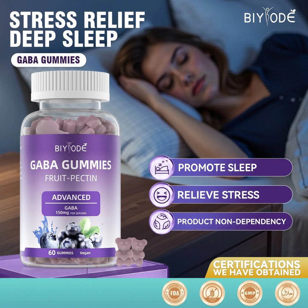 BIYOED GABA Gummies สําหรับการนอนหลับลึก | พร้อม 150mgGABA วิตามินบีโซเดียมแมกนีเซียม | เงียบปรับปรุ