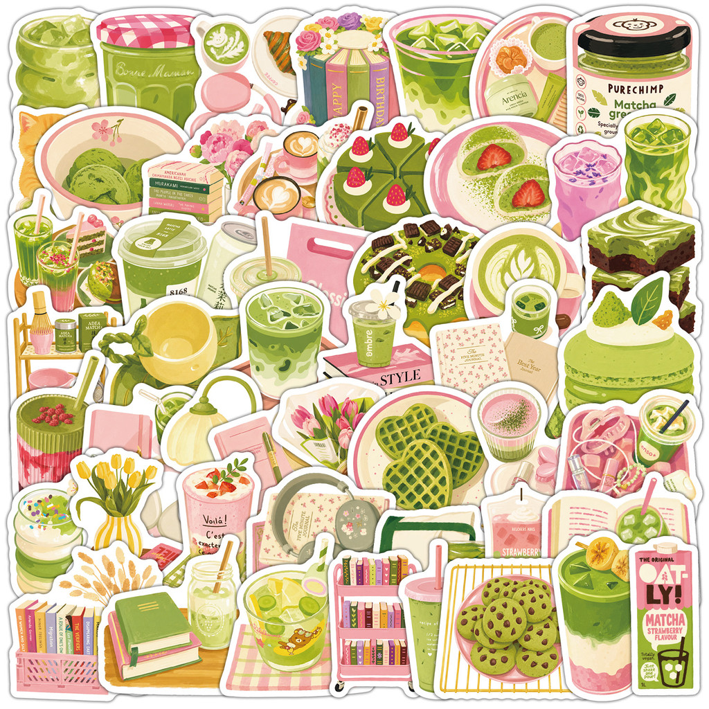 ❉ Matcha Series 05 สติ๊กเกอร์สีชมพูเขียว ❉ 50 ชิ้น/เซ็ตกันน้ํา DIY Fashion Decals สติ๊กเกอร์ Doodle