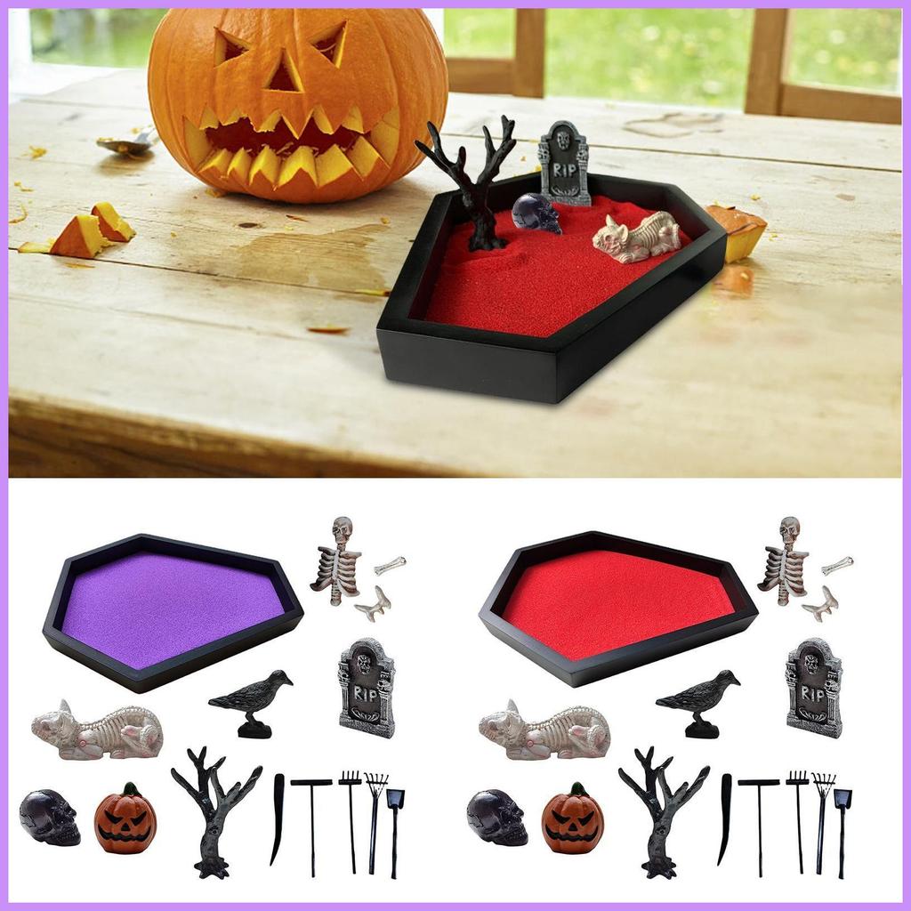 Zen Coffin Garden กับทราย Spooky Tombstone Crow ตารางตกแต่ง Mini Zen Garden โต๊ะตกแต่งสําหรับ Home ช