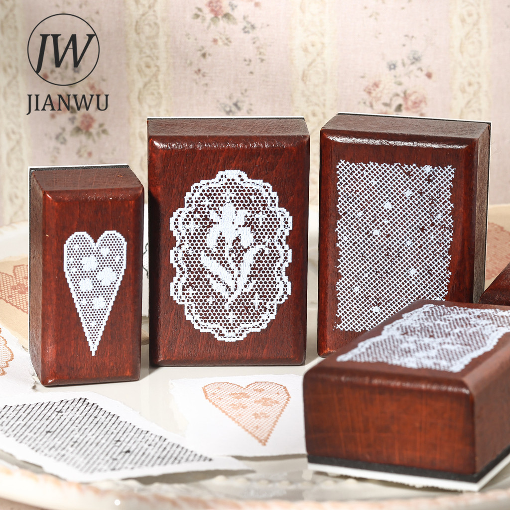 JIANWU Vintage ลูกไม้ดอกไม้ภูมิทัศน์วัสดุ Collage แสตมป์ไม้ Creative DIY Journal อุปกรณ์นักเรียนเครื่องเขียน