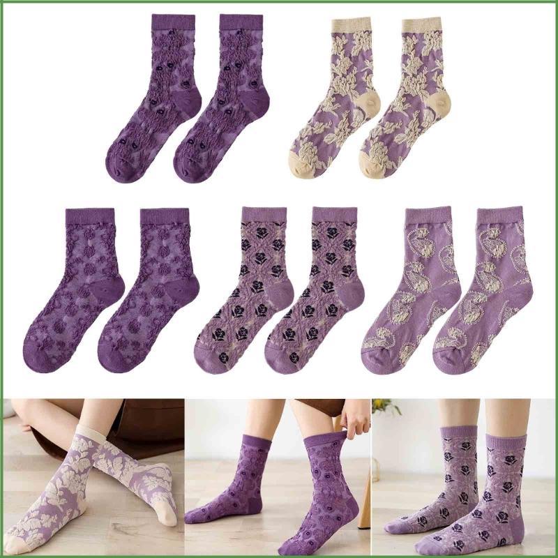 BON Womens Crew Socks ถุงเท้าผ้าฝ้ายลําลองน่ารักสนุกแปลกสาวบางชุดถุงเท้า Vintage Streetwear Crew Soc