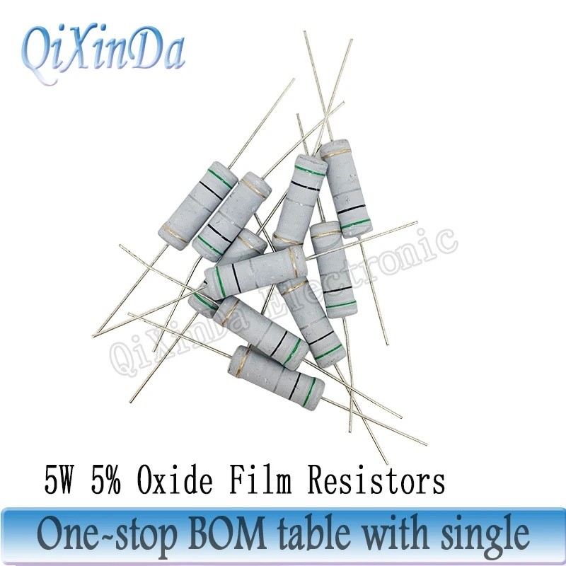 10PCS 5W 0.1R-10M 5% Oxide Film Resistors 0.22R 10R 100R 1K 4.7K 10K 47K 100K 470K 510K 1M 2.2M 5.1M