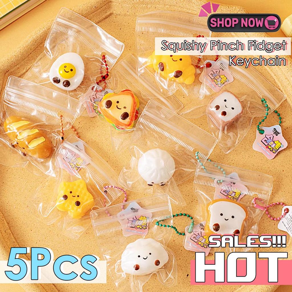 5 ชิ้น Mini Squishy Pinch Fidget พวงกุญแจ Decompression ผลไม้บีบตลกลดความเครียด Prop พวงกุญแจ BFF เด็กเด็กกลับของขวัญโรงเรียน