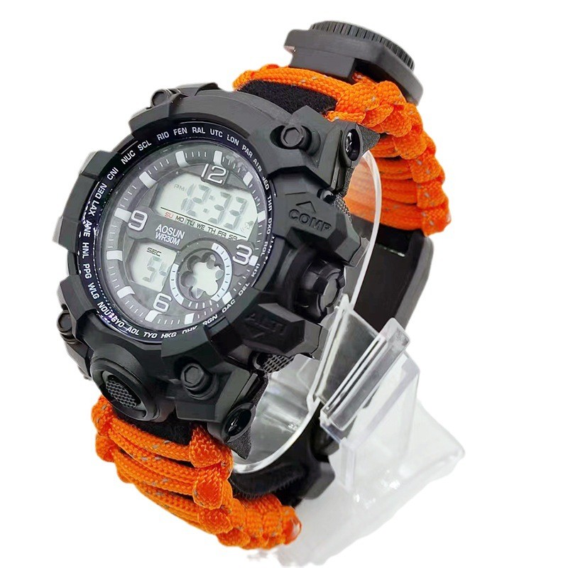 มัลติฟังก์ชั่นกลางแจ้ง Survival Paracord นาฬิกาทหารเข็มทิศนาฬิกา Night Vision Paracord นาฬิกา