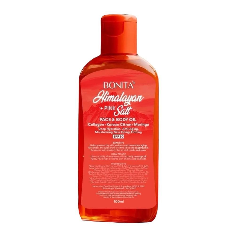 BonitaHimalyanPinkSaltFace&BodyOilSPF30–100ml|คอลลาเจนInfusedwithเกาหลีCitron&MoringaforDeepHydratio