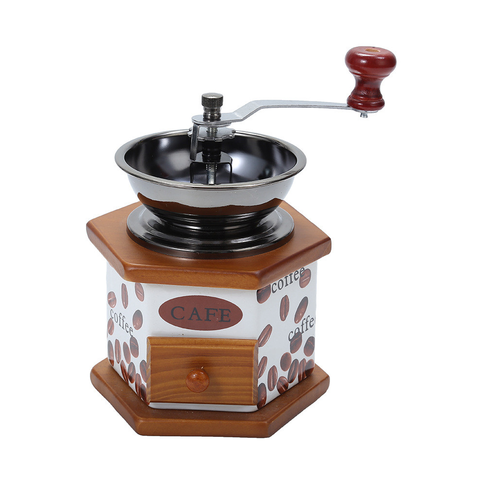 Vintage hand-cranked coffee machine, small beech wood Coffee Bean Grinder Manual Coffee Grinder