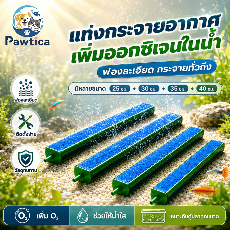 PawTica แท่งฟองอากาศตู้ปลา หัวทรายแท่งยาวกระจายออกซิเจน ช่วยให้น้ำหมุนเวียนดีขึ้น เพิ่มบรรยากาศใต้น้ำ ม่านฟองสวยเต็มตู้