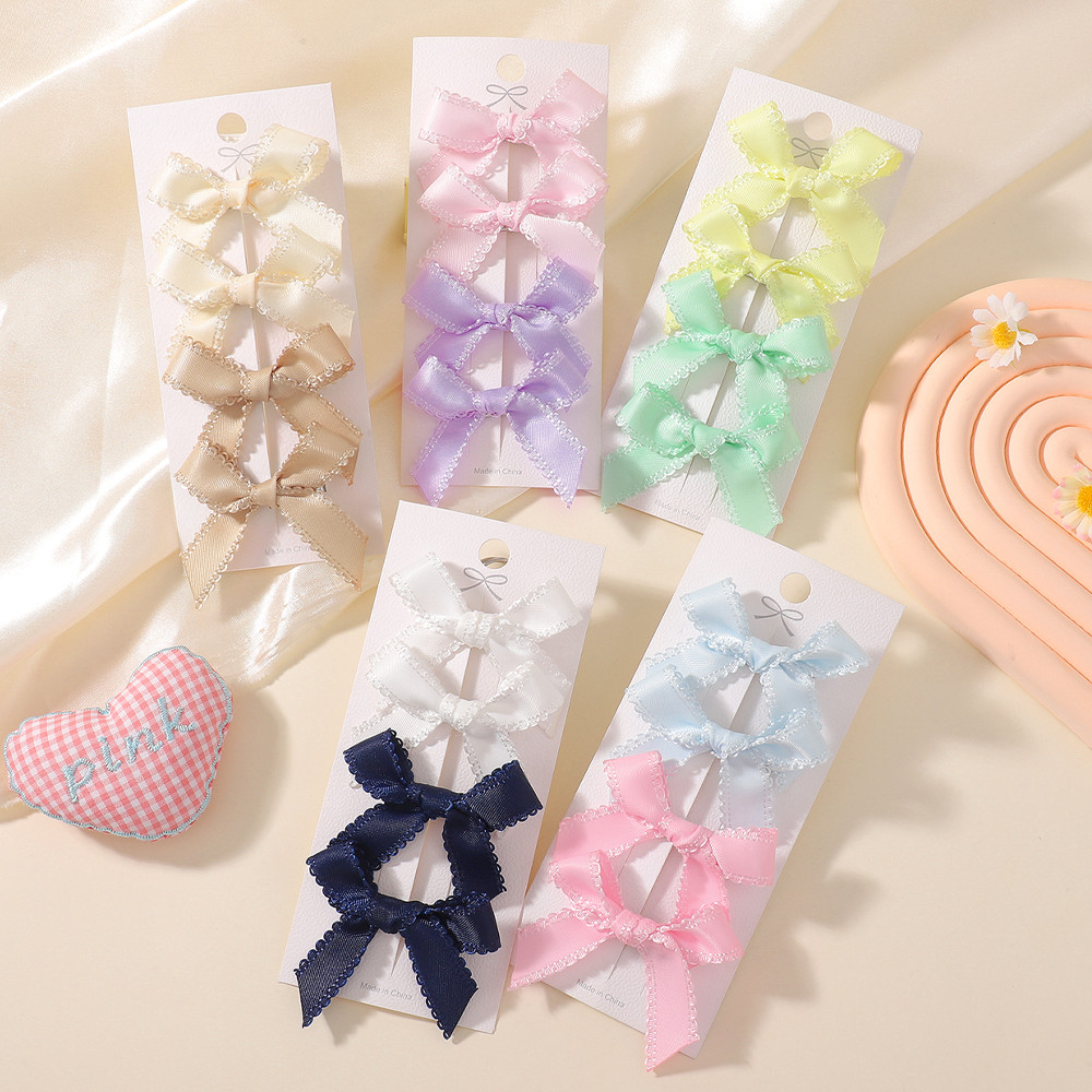 4 ชิ้นน่ารักลูกไม้ด้านข้าง Cheer Bow กิ๊บติดผมสําหรับผู้หญิงสาวแฟชั่นสีทึบ Mini Hairgripes Ins คลิปหัวใหม่ Headwear
