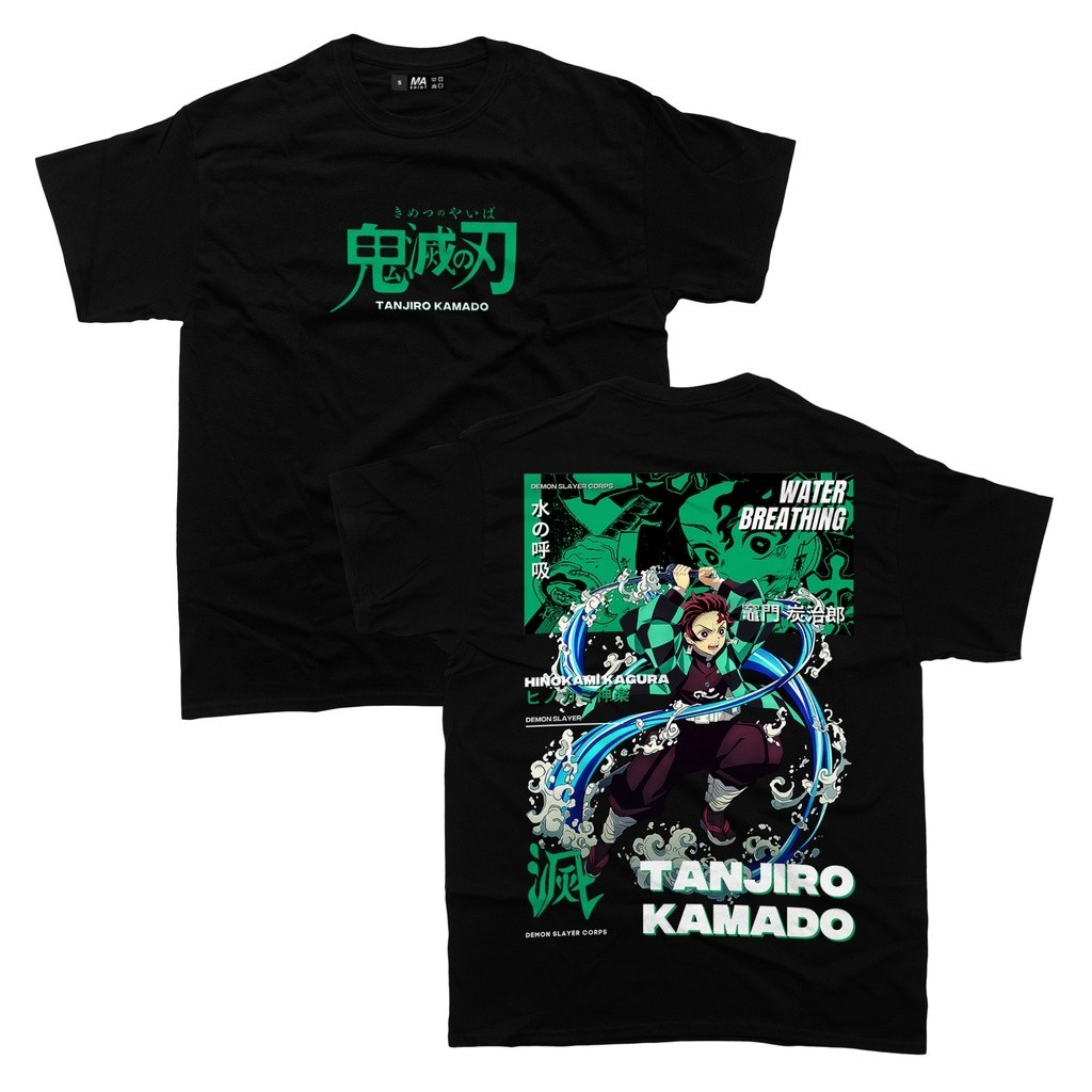 เสื้อยืดคอกลม Demon Slayer tshirt anime shirt vintage design T-shirt loose black anime shirt