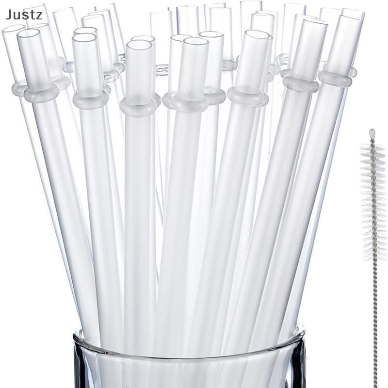 Justz 10 ชิ้นสีขาว Glitter ฟางพลาสติก 9 นิ้วยาวนํามาใช้ใหม่ Hard ดื่มหลอดสําหรับ Tumbler แก้วถ้วยขวด tz