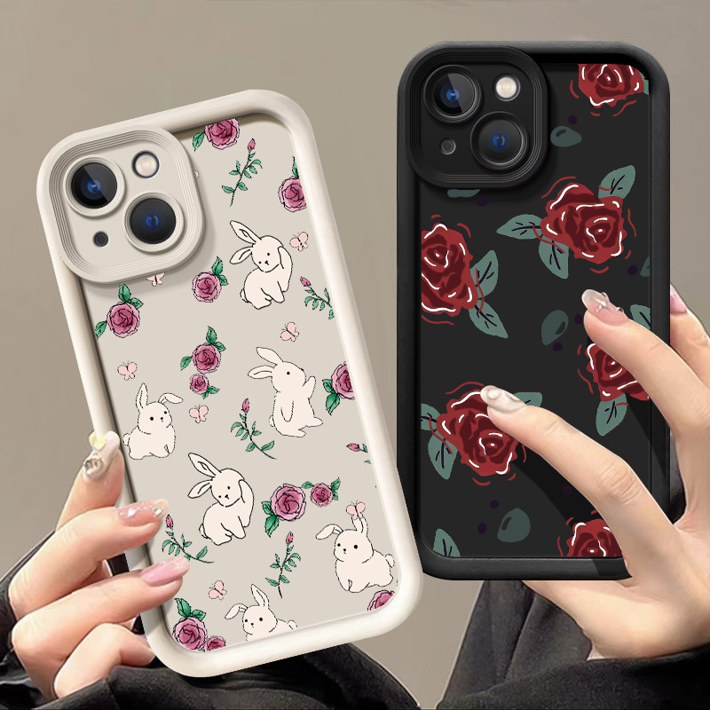 กระต่ายและสีแดง rose พิมพ์เคสโทรศัพท์สําหรับ OPPO A5X A5 A5i Pro A3 Pro A6 Pro A36 A76 A96 A74 กันชน