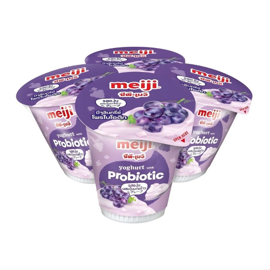 เมจิ โยเกิร์ตองุ่นผสมวุ้นมะพร้าว Meiji Grape with Nata De Coco 135g. Pack4
